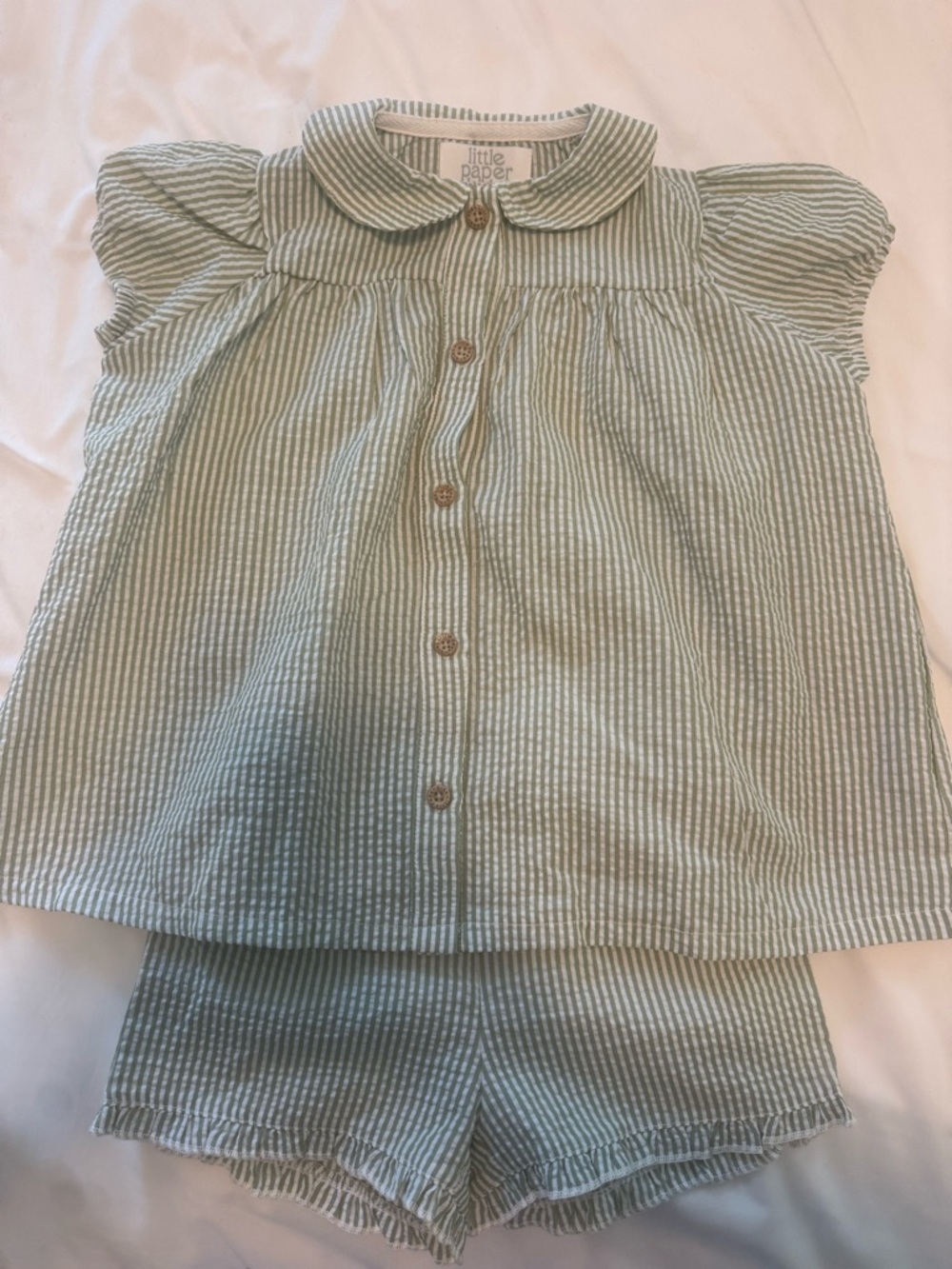 Size 4 Little Paper Kids Green Striped Seersucker Two-Piece Set